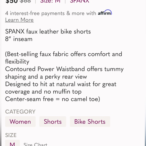 Spanx leather like bicycle shorts size XS
Like new - Picture 2 of 6